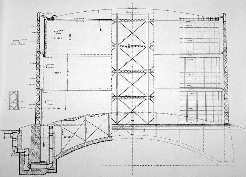 Dreihübiger Gasbehälter von 50.000 m³ Inhalt