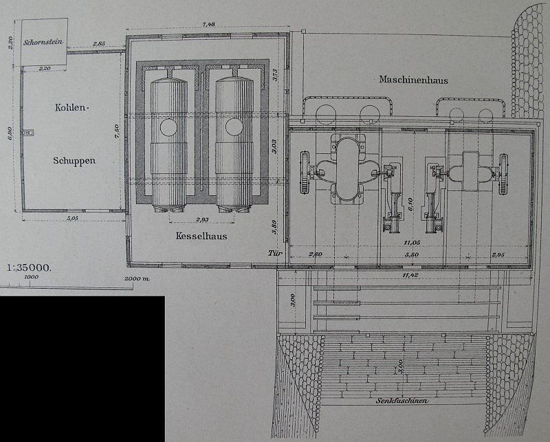 Lageplan des Maschinen- und Kesselhauses