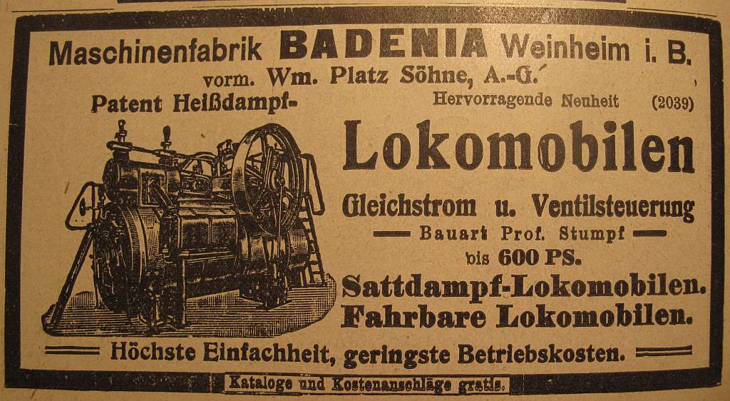 Anzeige für Patent-Heißdampf-Lokomobilen